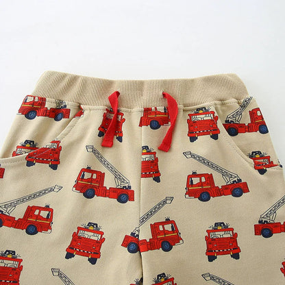 MyKids-USA® Kids Boys Cotton Casual Style Cartoon Fire Engines Pattern Shorts