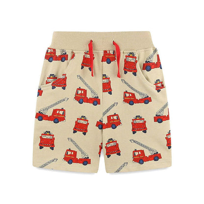 MyKids-USA® Kids Boys Cotton Casual Style Cartoon Fire Engines Pattern Shorts