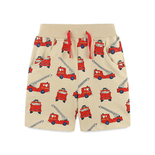 MyKids-USA® Kids Boys Cotton Casual Style Cartoon Fire Engines Pattern Shorts