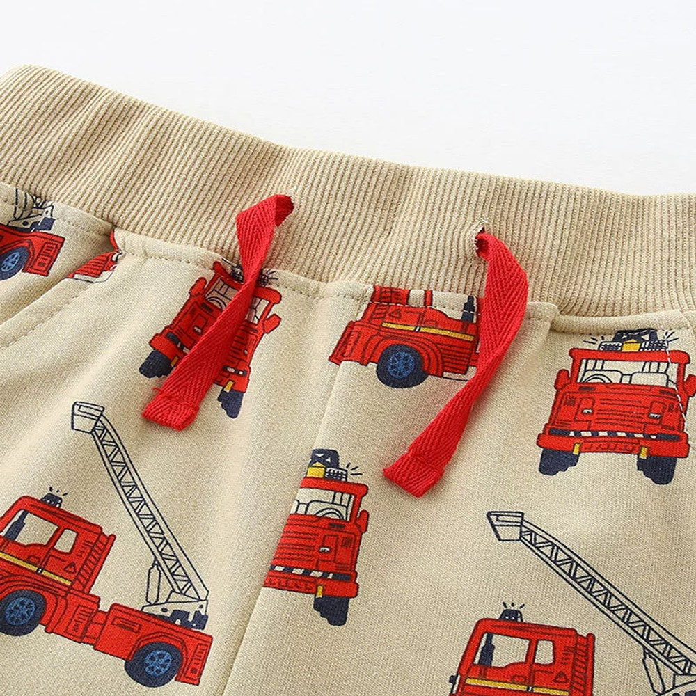 MyKids-USA® Kids Boys Cotton Casual Style Cartoon Fire Engines Pattern Shorts