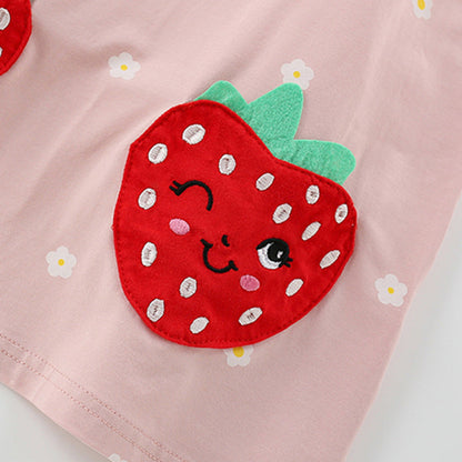 MyKids-USA® Red Strawberry Cartoon Pattern Short Sleeves Cute Dress for Stylish Girls