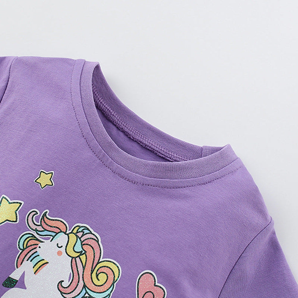 MyKids-USA® Horse Cartoon Pattern Short Sleeves Tulle Design Cute Dress for Stylish Girls