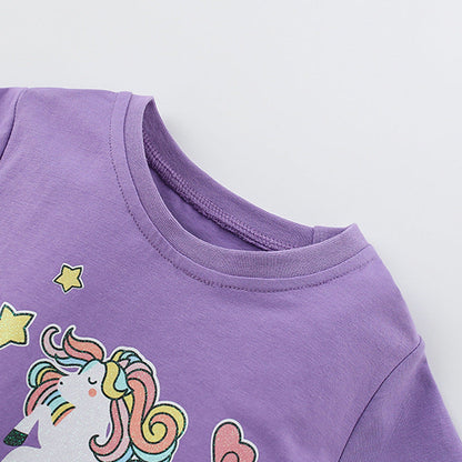 MyKids-USA® Horse Cartoon Pattern Short Sleeves Tulle Design Cute Dress for Stylish Girls