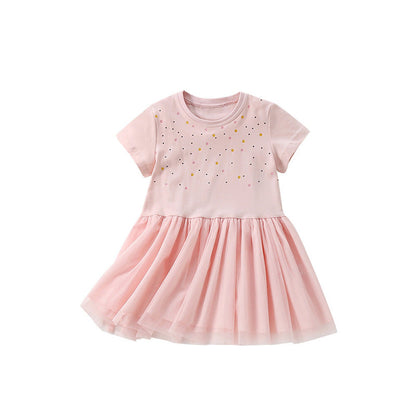 MyKids-USA® Colorful Dots Pattern Short Sleeves Tulle Design Cute Dress for Stylish Girls
