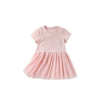 MyKids-USA® Colorful Dots Pattern Short Sleeves Tulle Design Cute Dress for Stylish Girls