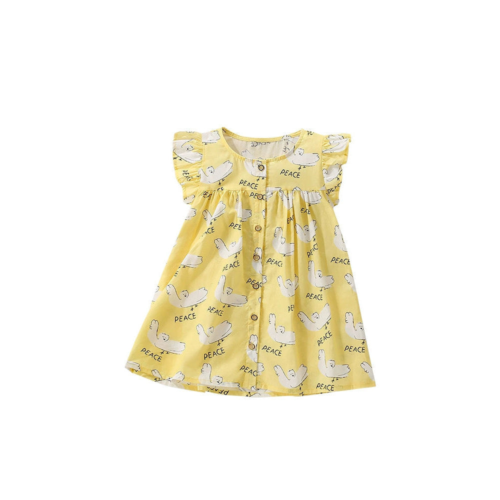 MyKids-USA® Cartoon and Letters Pattern Fly Sleeves Dress for Stylish Girls