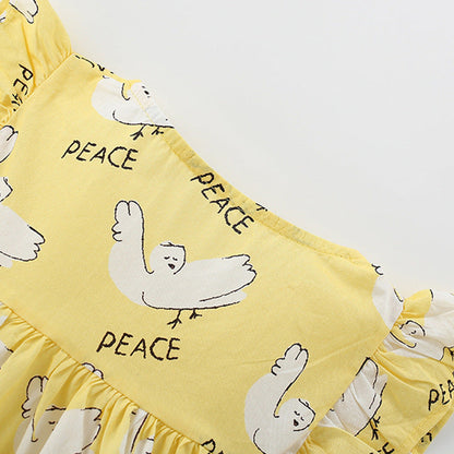 MyKids-USA® Cartoon and Letters Pattern Fly Sleeves Dress for Stylish Girls