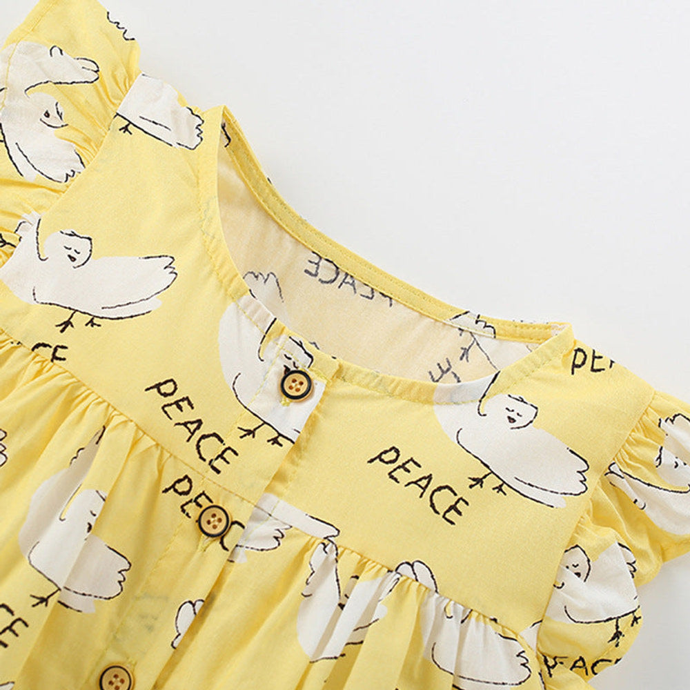MyKids-USA® Cartoon and Letters Pattern Fly Sleeves Dress for Stylish Girls