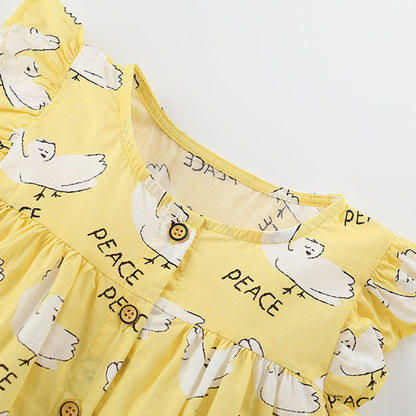 MyKids-USA® Cartoon and Letters Pattern Fly Sleeves Dress for Stylish Girls