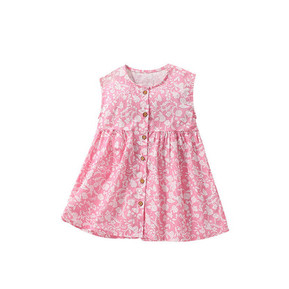 MyKids-USA® Floral Sleeveless Single Breasted Dress for Stylish Girls