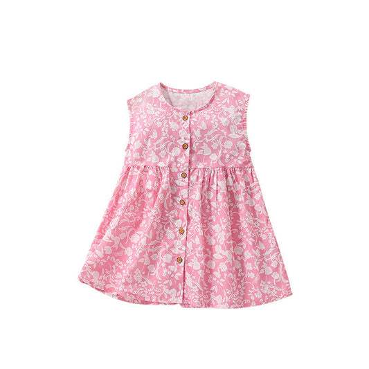 MyKids-USA® Summer Arrival Floral Sleeveless Single Breasted Dress for Stylish Girls