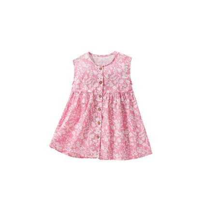 MyKids-USA® Floral Sleeveless Single Breasted Dress for Stylish Girls