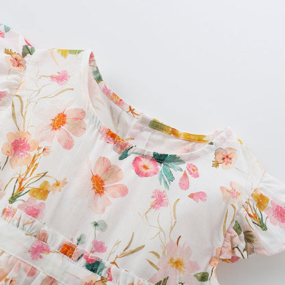 MyKids-USA® Floral Pattern Fly Sleevels Dress for Stylish Girls