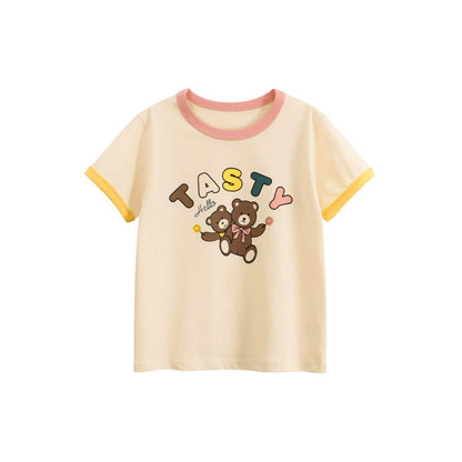 MyKids-USA® Summer Girls’ Teddy Bear and Letters Print T-shirt in European and American Style