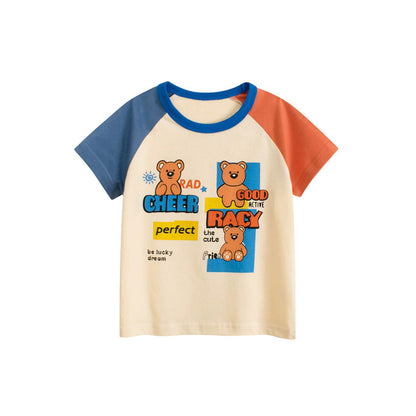 MyKids-USA® Summer Girls’ Teddy Bear and Letters Print T-shirt in European and American Style