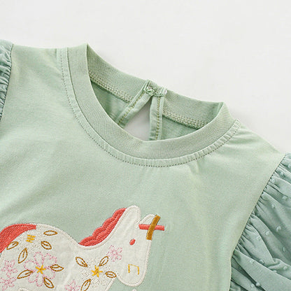 MyKids-USA® Summer Girls’ Pony and Flowers Pattern T-shirt in European and American Style