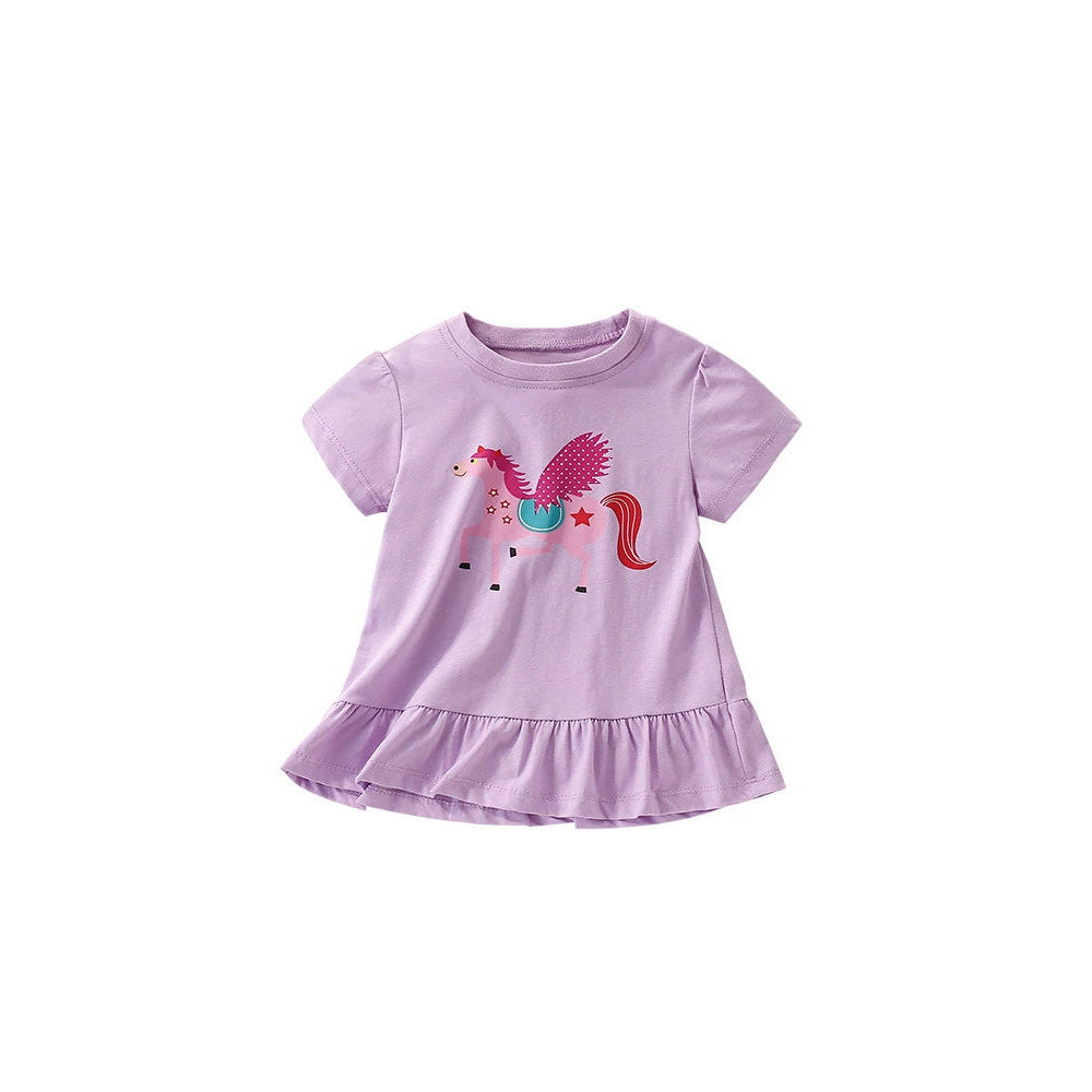 MyKids-USA® Girls’ Cartoon Horse Pattern T-shirt in European and American Style