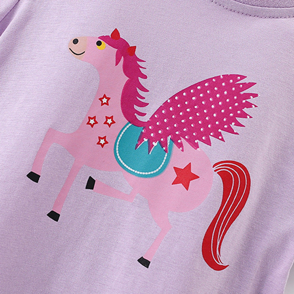 MyKids-USA® Girls’ Cartoon Horse Pattern T-shirt in European and American Style