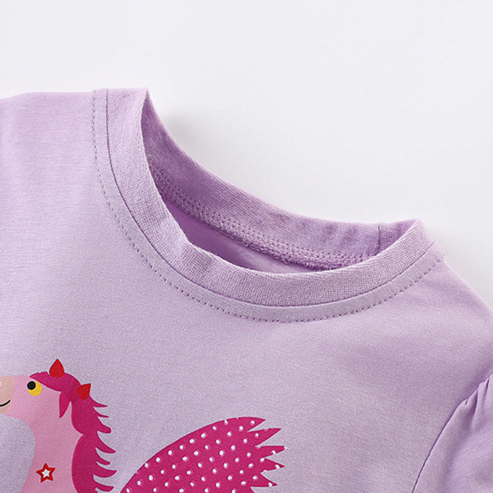 MyKids-USA® Girls’ Cartoon Horse Pattern T-shirt in European and American Style