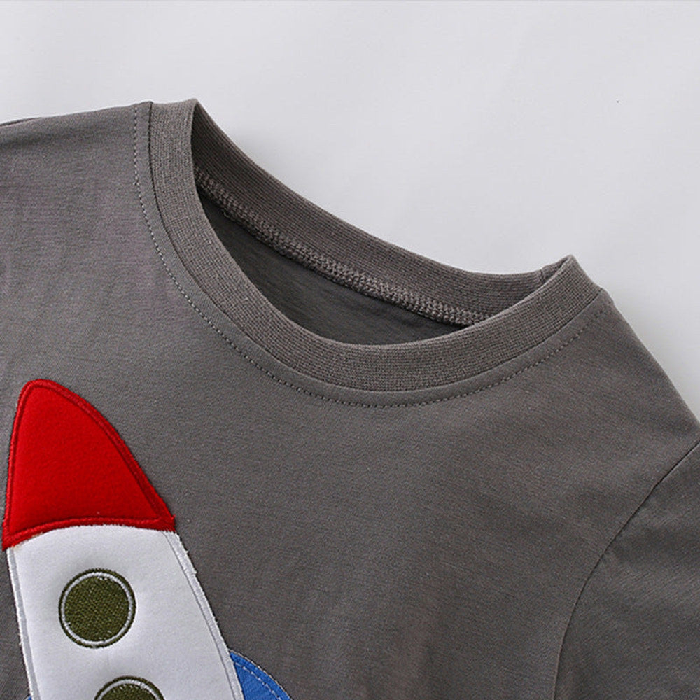 MyKids-USA® Summer Arrival Boys’ Rocket Cartoon Pattern T-shirt in European and American Style