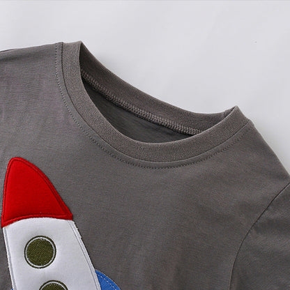 MyKids-USA® Summer Arrival Boys’ Rocket Cartoon Pattern T-shirt in European and American Style