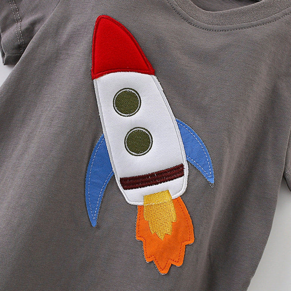 MyKids-USA® Summer Arrival Boys’ Rocket Cartoon Pattern T-shirt in European and American Style