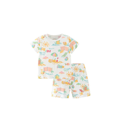 MyKids-USA® Baby Kids Good Weather Cartoon Pattern T-shirt and Pink Shorts Clothing Set for Girls