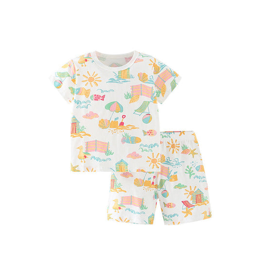 MyKids-USA® Baby Kids Good Weather Cartoon Pattern T-shirt and Pink Shorts Clothing Set for Girls