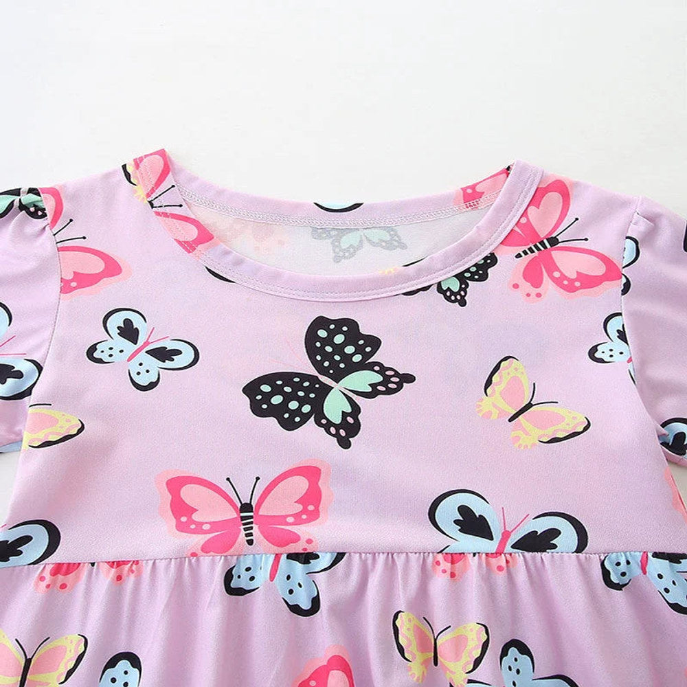 MyKids-USA® Colorful Butterfly Pattern Short Sleeves Dress for Stylish Girls
