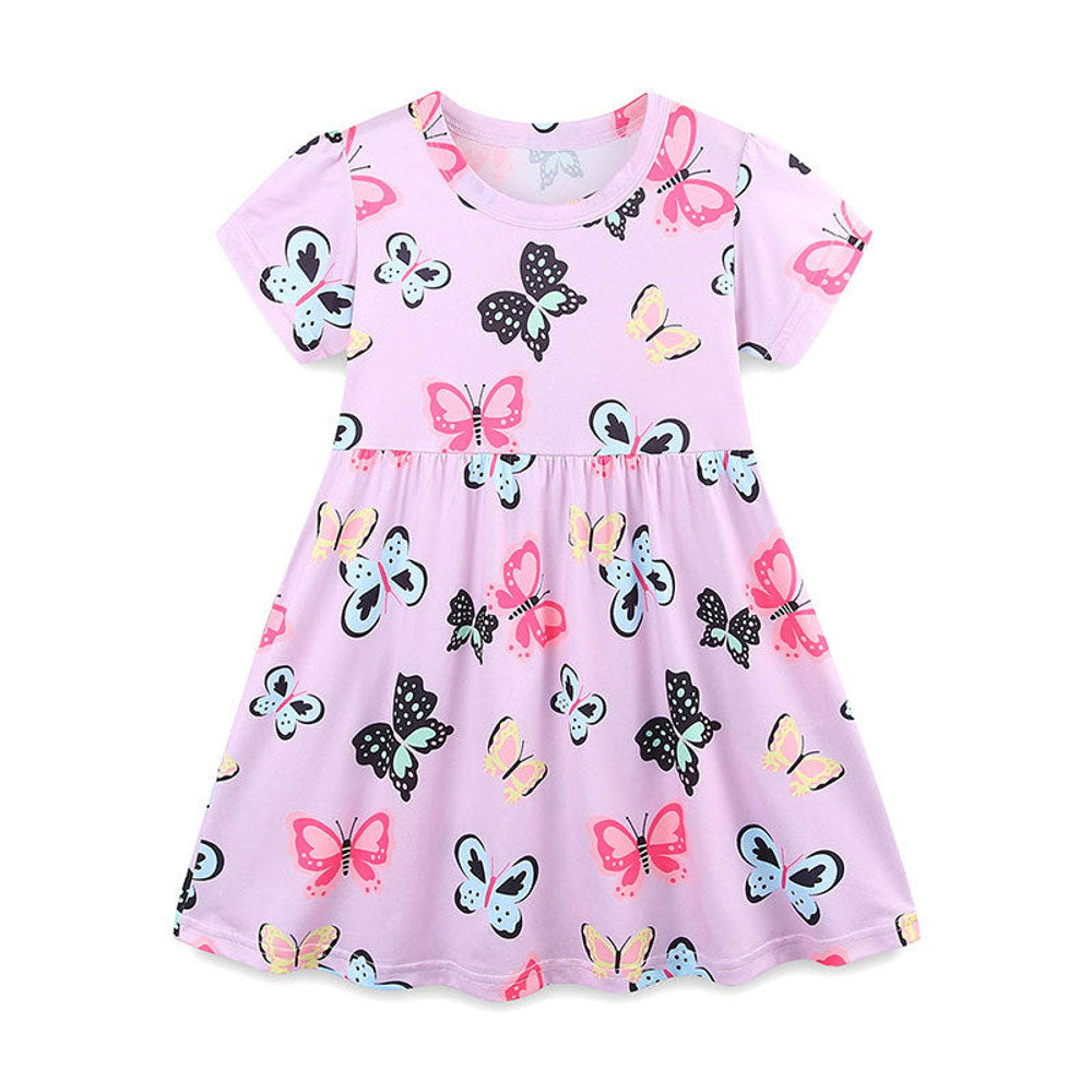 MyKids-USA® Colorful Butterfly Pattern Short Sleeves Dress for Stylish Girls