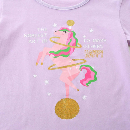 MyKids-USA® Summer Girls’ Unicorn Cartoon and Letters Pattern T-shirt in European and American Style