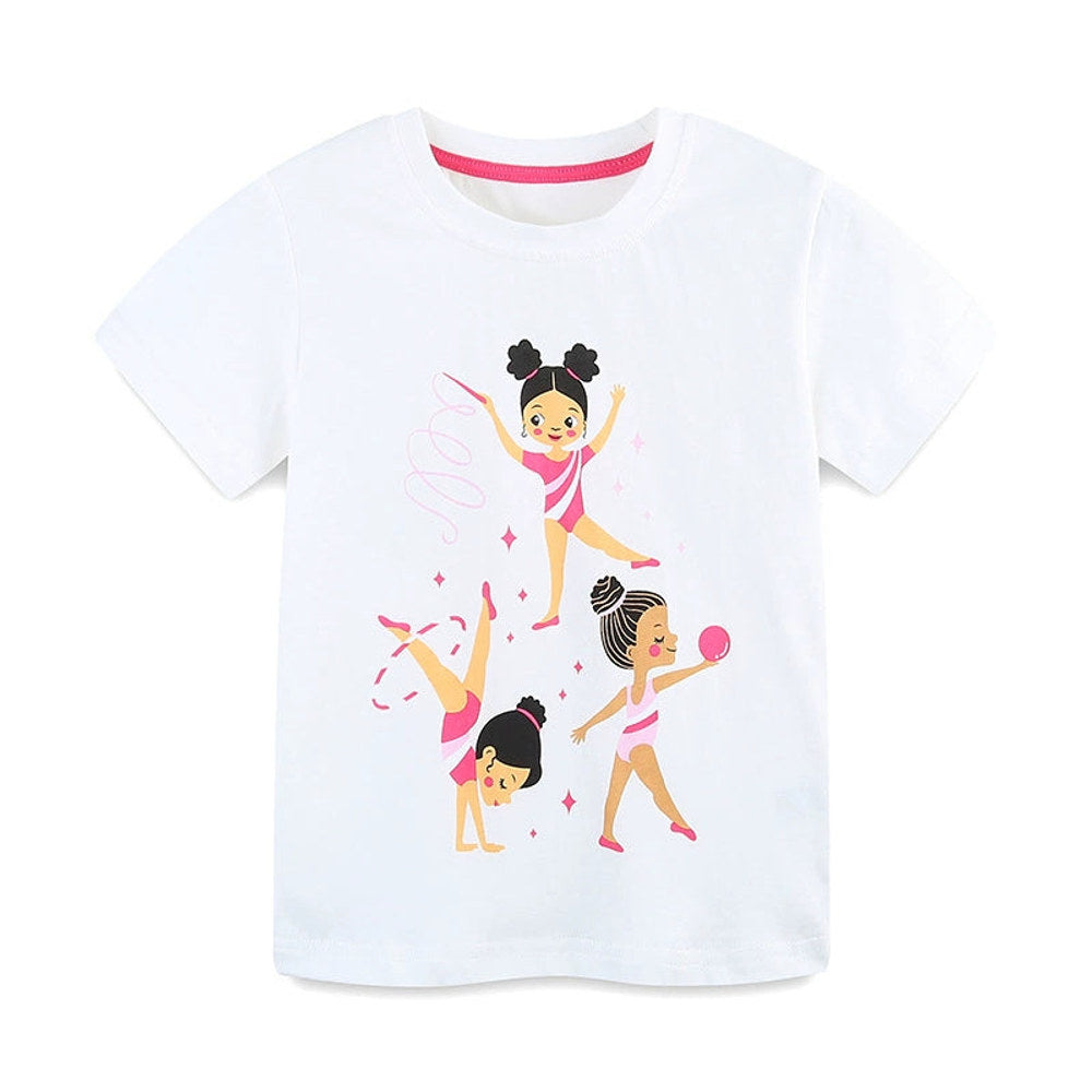 MyKids-USA® Girls’ Rhythmic Gymnastics Cartoon Pattern T-shirt in European and American Style