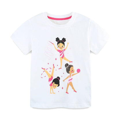 MyKids-USA® Girls’ Rhythmic Gymnastics Cartoon Pattern T-shirt in European and American Style