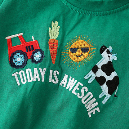 MyKids-USA® Summer Arrival Boys’ Farm Cartoon Pattern T-shirt in European and American Style
