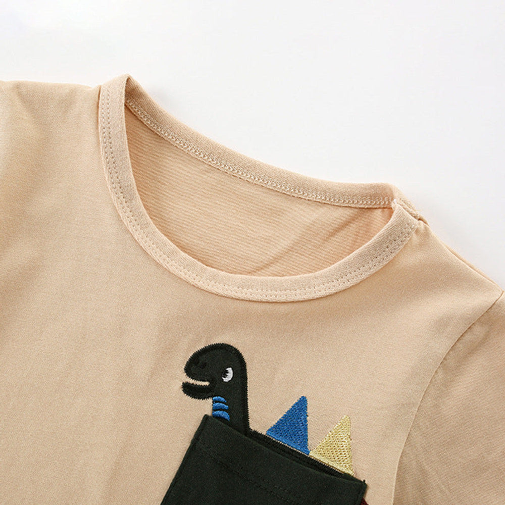 MyKids-USA® Summer Arrival Boys’ Animal Cartoon Pattern Decorated Pocket T-shirt in European and American Style