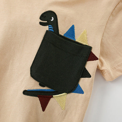 MyKids-USA® Summer Arrival Boys’ Animal Cartoon Pattern Decorated Pocket T-shirt in European and American Style