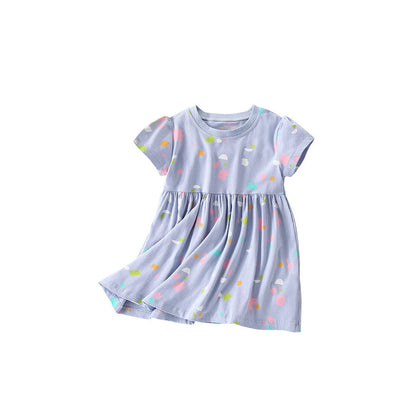 MyKids-USA® Colorful Geometric Pattern Short Sleeves Cute Dress for Stylish Girls