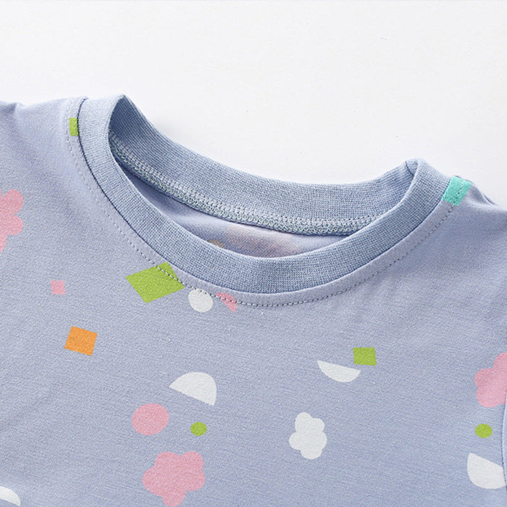 MyKids-USA® Colorful Geometric Pattern Short Sleeves Cute Dress for Stylish Girls