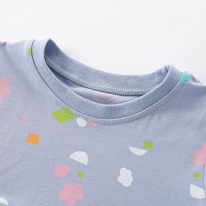 MyKids-USA® Colorful Geometric Pattern Short Sleeves Cute Dress for Stylish Girls