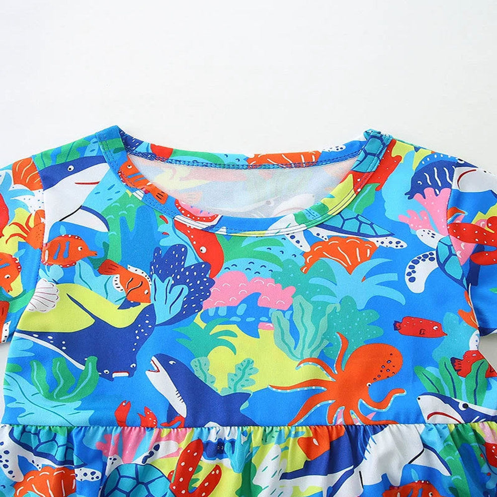 MyKids-USA® Colorful Marine Pattern Short Sleeves Dress for Stylish Girls