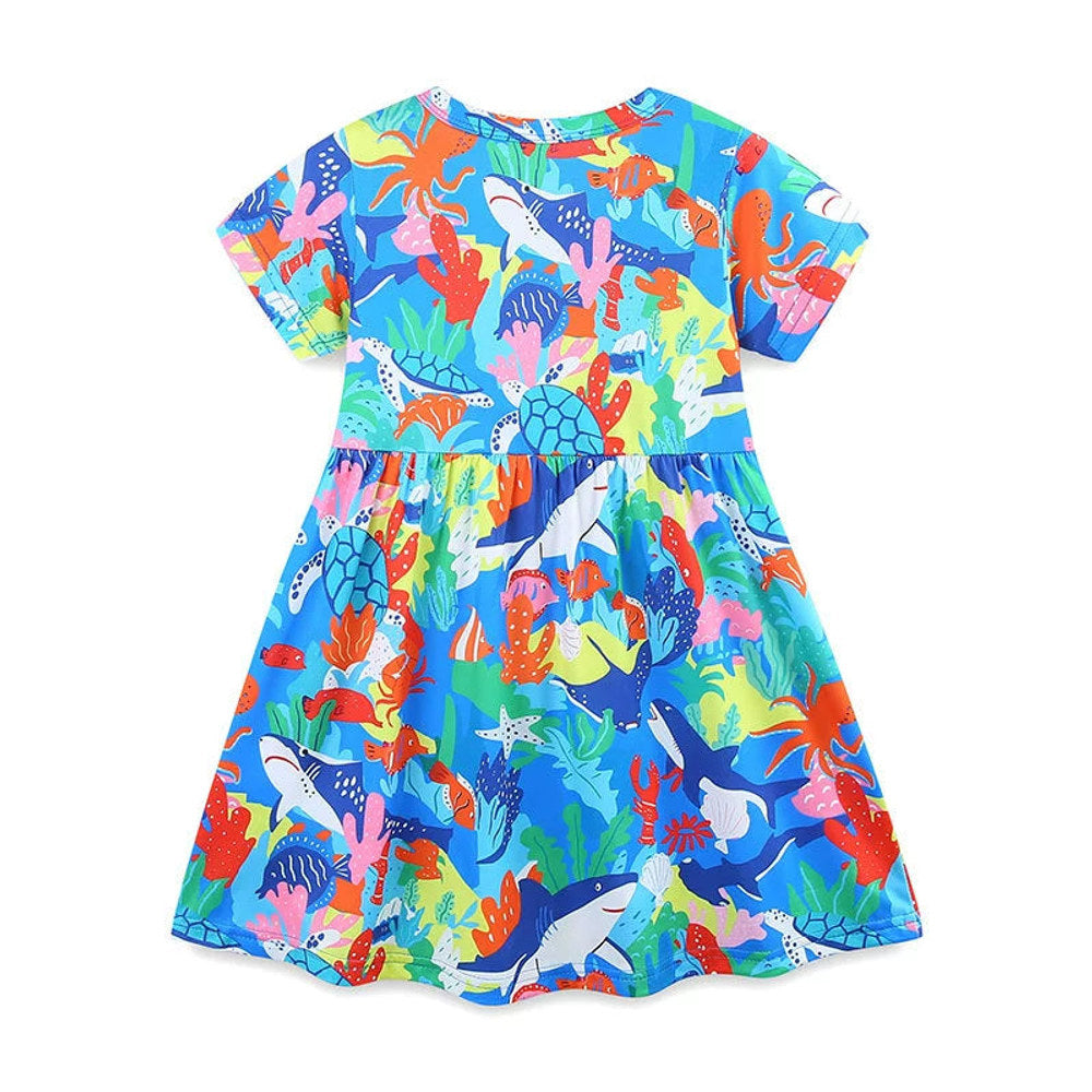 MyKids-USA® Colorful Marine Pattern Short Sleeves Dress for Stylish Girls