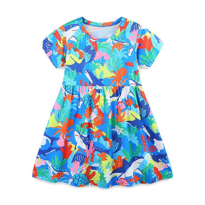 MyKids-USA® Colorful Marine Pattern Short Sleeves Dress for Stylish Girls