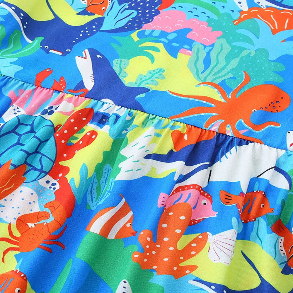 MyKids-USA® Colorful Marine Pattern Short Sleeves Dress for Stylish Girls