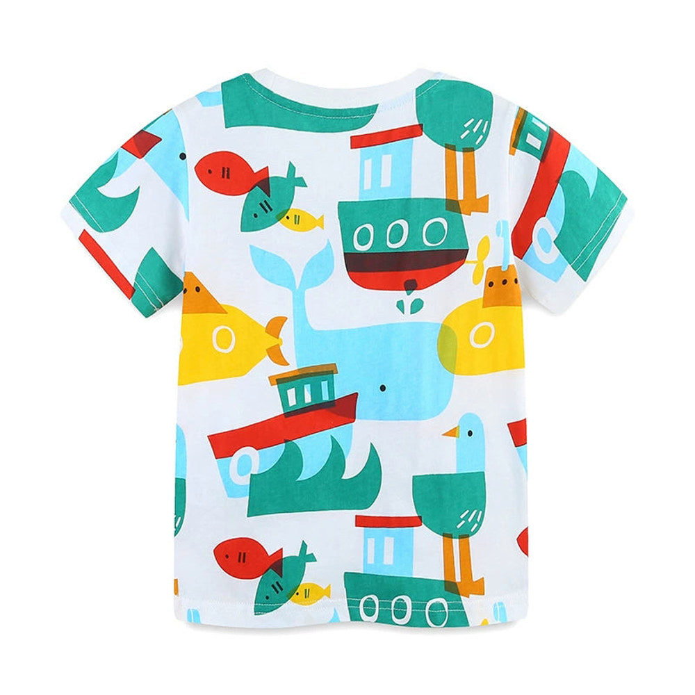 MyKids-USA® Summer Boys’ Marine Cartoon Pattern T-shirt in European and American Style