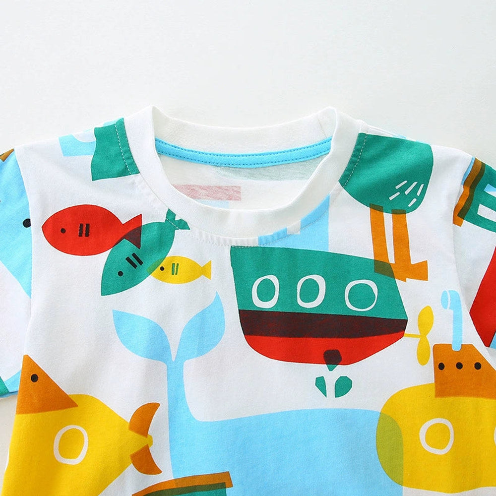 MyKids-USA® Summer Boys’ Marine Cartoon Pattern T-shirt in European and American Style
