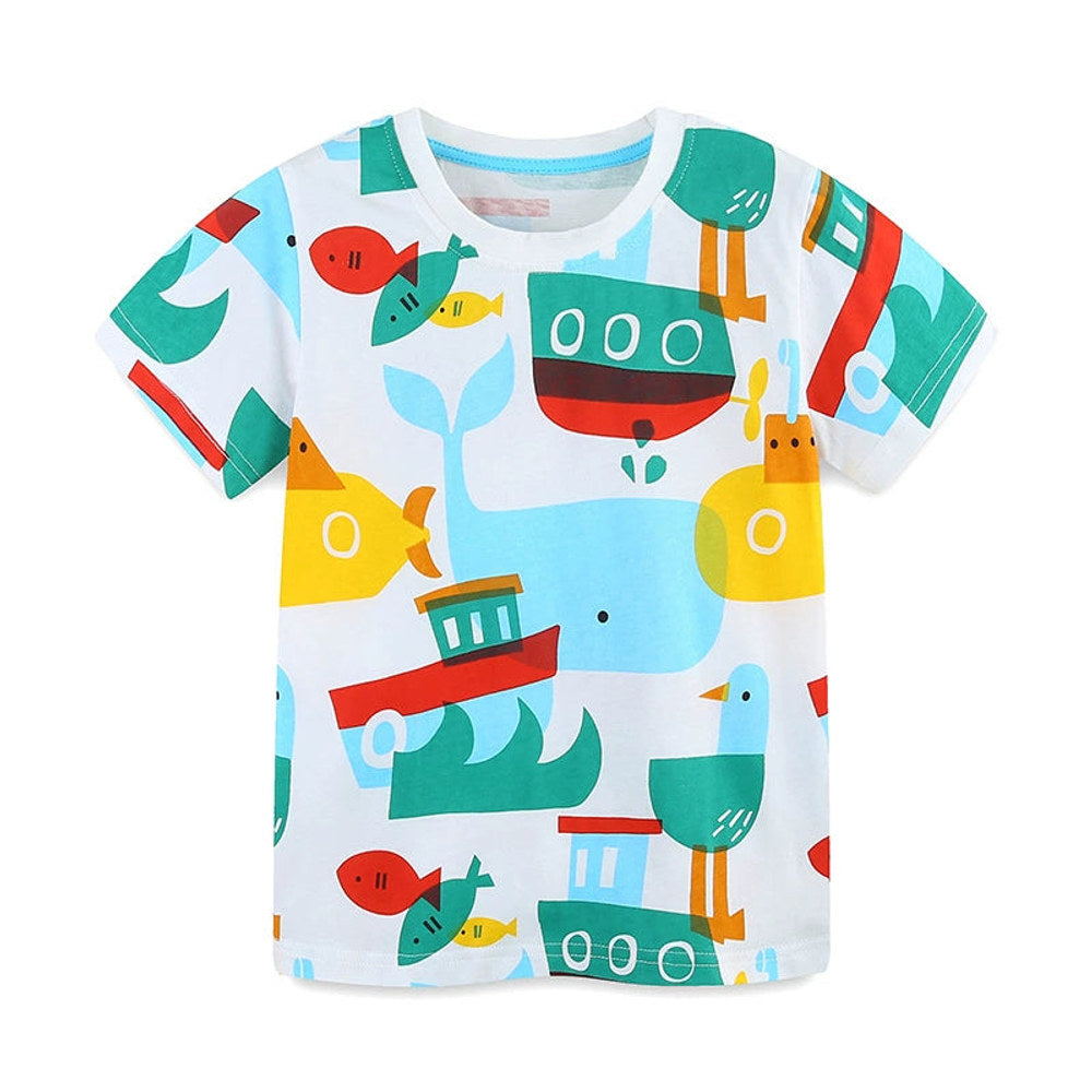 MyKids-USA® Summer Boys’ Marine Cartoon Pattern T-shirt in European and American Style