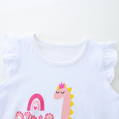 MyKids-USA® Baby Kids Cute Dinosaur Pattern Vest and Plaid Shorts Clothing Set for Girls
