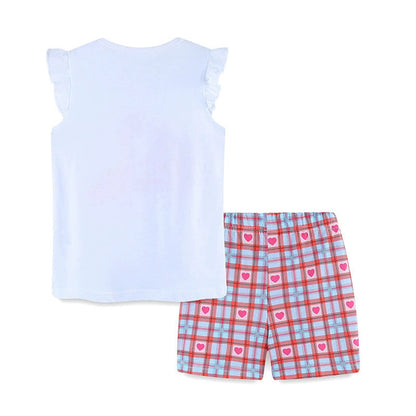 MyKids-USA® Baby Kids Cute Dinosaur Pattern Vest and Plaid Shorts Clothing Set for Girls