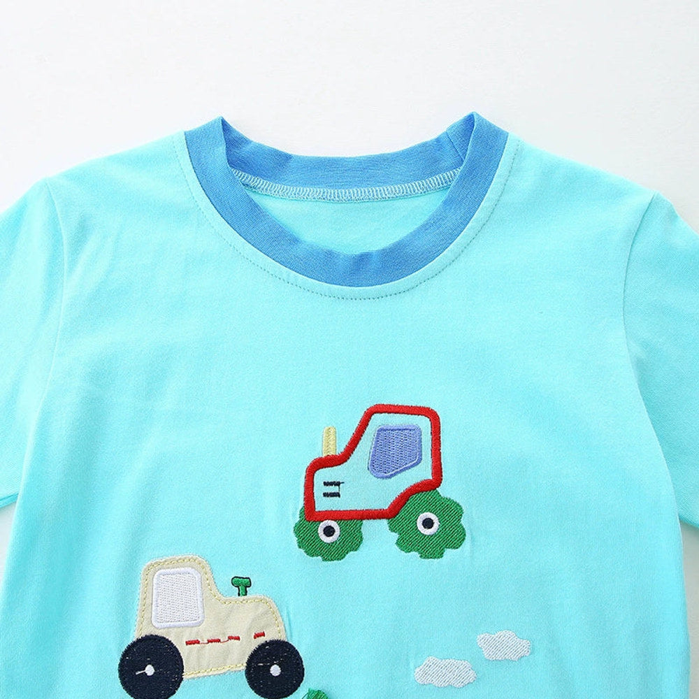 MyKids-USA® Baby Kids Cartoon Tractor Pattern T-shirt and Plain Shorts Casual Clothing Set for Boys