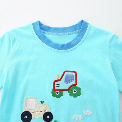 MyKids-USA® Baby Kids Cartoon Tractor Pattern T-shirt and Plain Shorts Casual Clothing Set for Boys